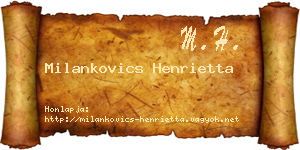 Milankovics Henrietta névjegykártya